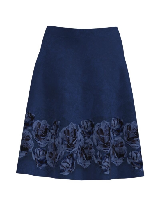 Fusta clos bleumarin imprimata cu model trandafiri CMD3604