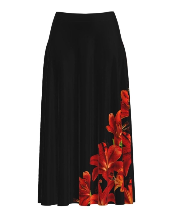 Fusta clos neagra imprimata cu model Crini CMD2730