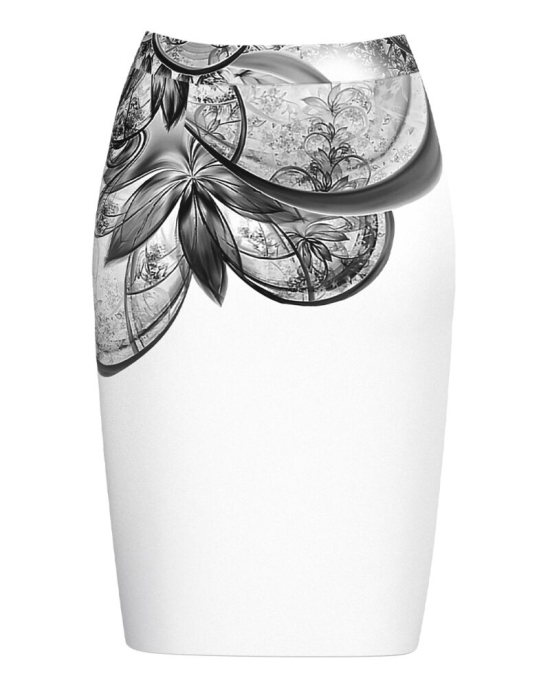 Fusta conica alba imprimata cu model floral CMD3837
