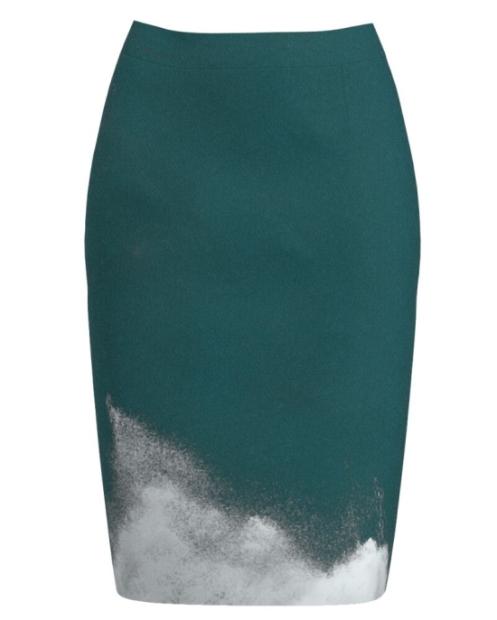 Fusta conica groasa verde imprimata cu model abstract CMD3733