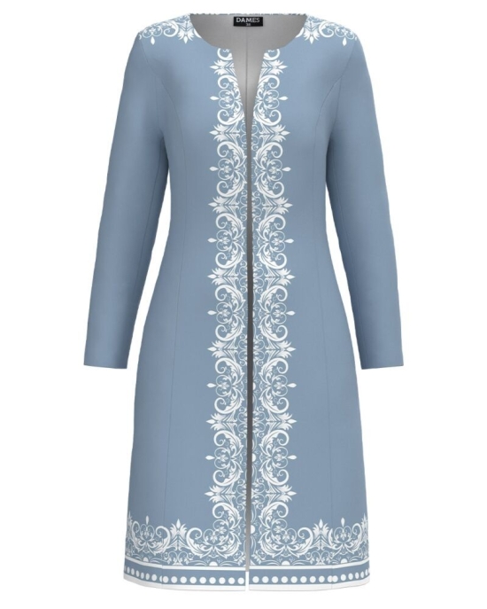 Jacheta de dama bleu lunga imprimata cu model Floral CMD3408