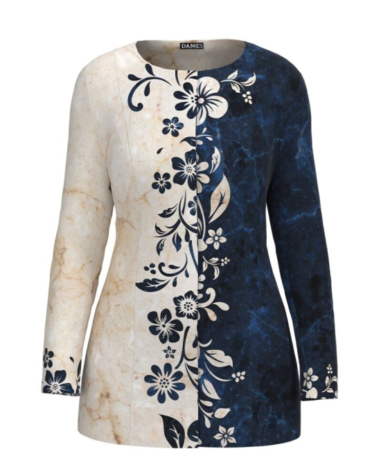 Jacheta de dama de lungime medie imprimata cu model floral CMD2334