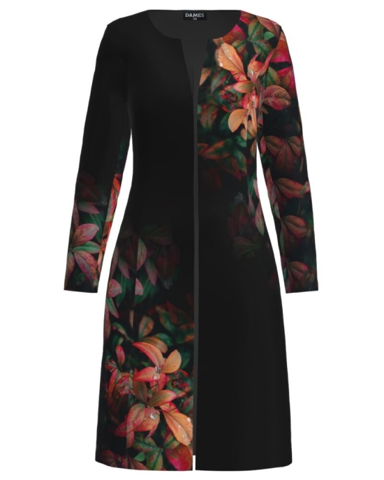 Jacheta de dama neagra lunga imprimata cu model floral CMD1659