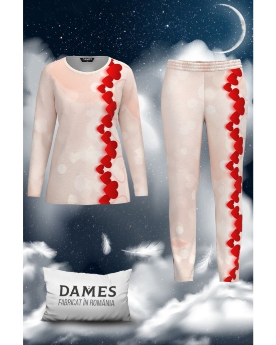 Pijamale de dama roz cu imprimeu inimi CMD1847