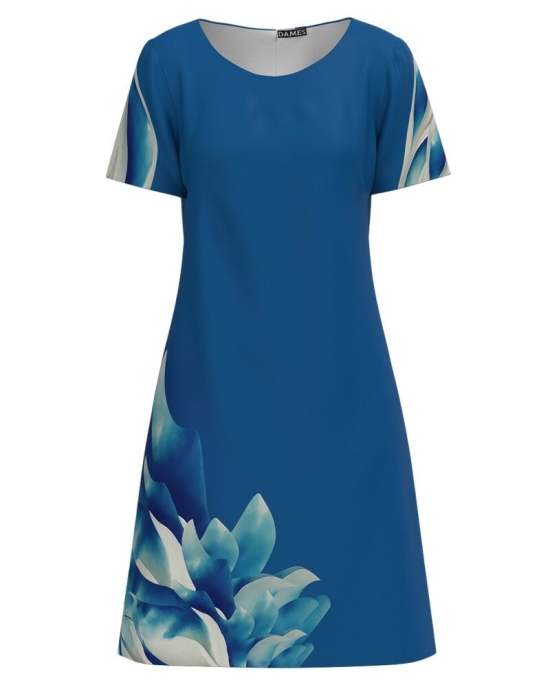 Rochie albastra evazata imprimata floral SS24