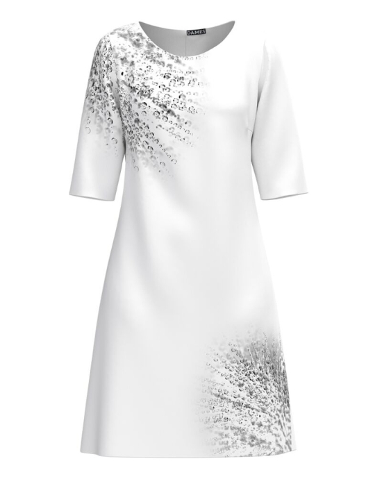 Rochie casual alba imprimata picaturi de roua CMD4666