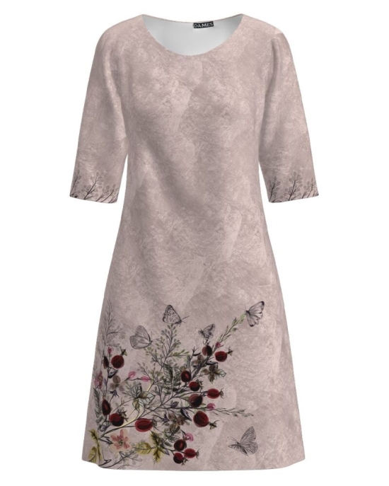 Rochie casual bej imprimata cu model floral CMD1786