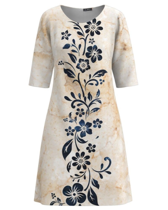 Rochie casual bej imprimata cu model floral CMD3398