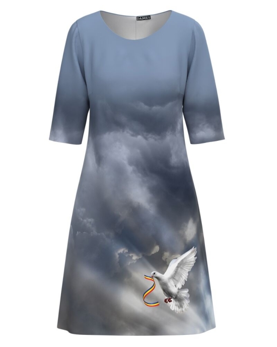 Rochie casual bleu gri imprimata Revolutie CMD1769