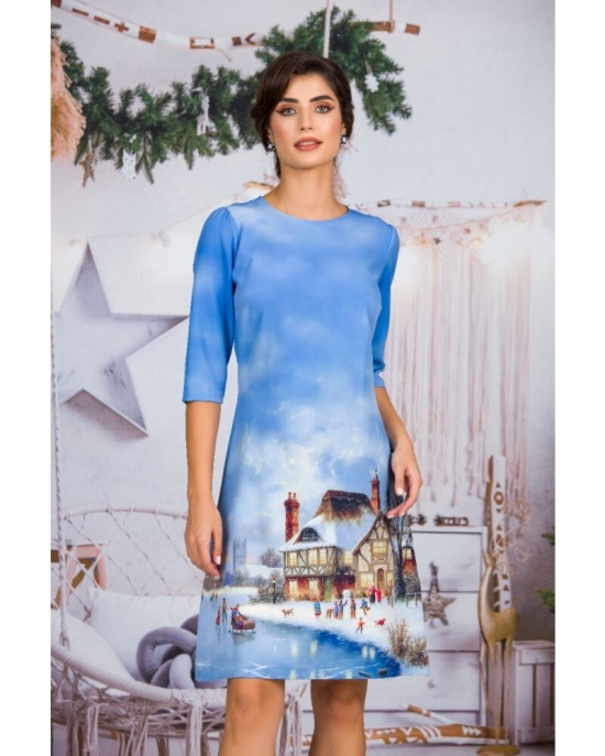 Rochie casual bleu imprimata Craciun CMD303