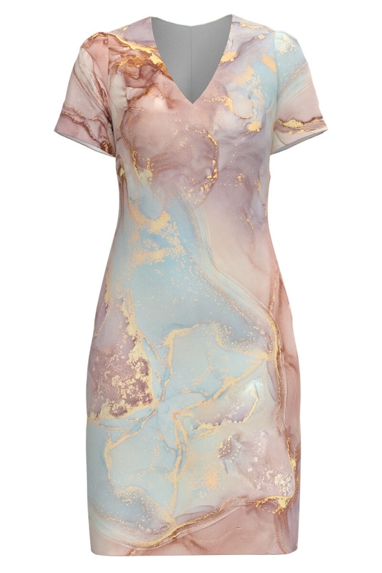 Rochie casual cu decolteu in V imprimata Pastel CMD4385