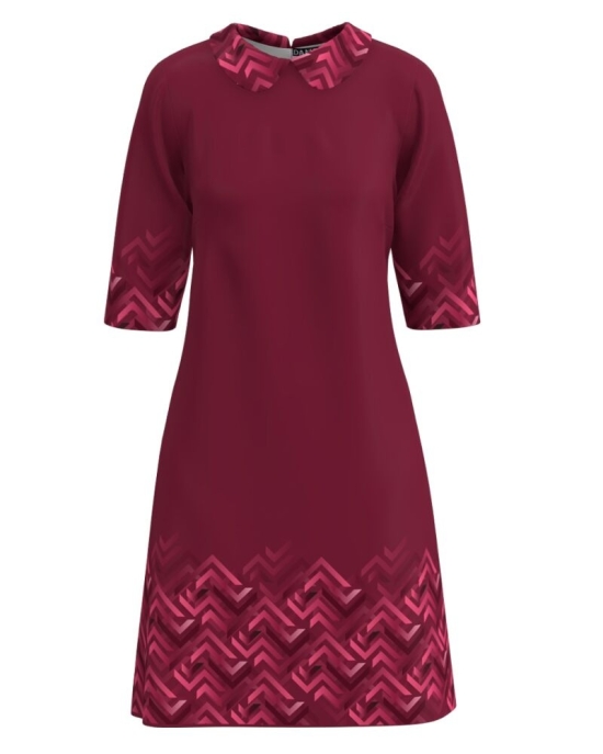 Rochie casual cu guler Viva Magenta imprimeu grafic CMD3723
