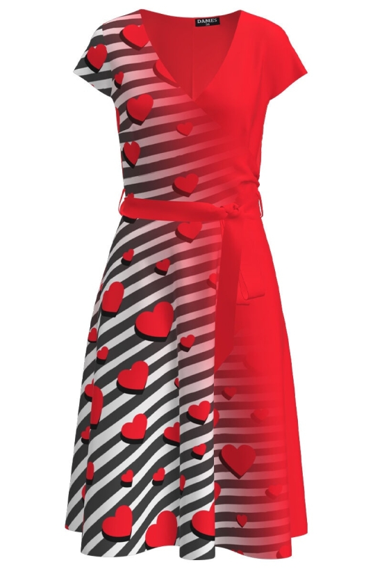 Rochie casual de vara cu maneca scurta si imprimeu Inimi CMD2274