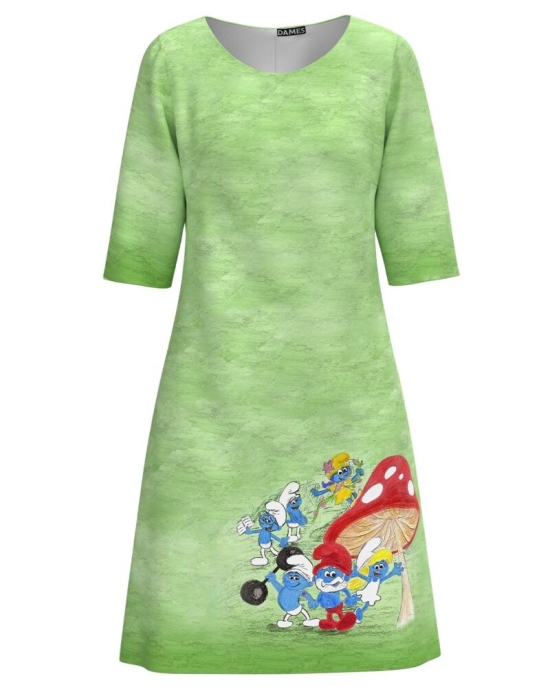 Rochie casual in nuante de verde imprimata cu model Animat CMD3264
