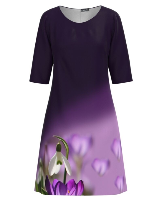 Rochie casual mov in degrade imprimata ghiocei CMD1924