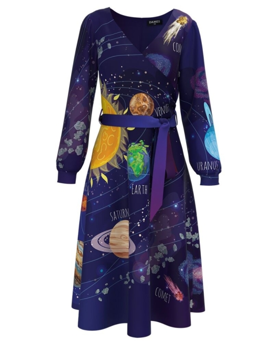 Rochie casual multicolora imprimata Sistemul solar CMD3254
