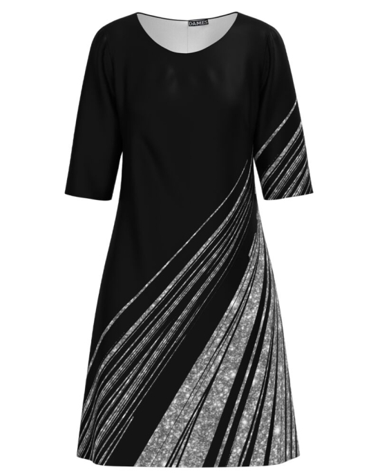 Rochie casual neagra imprimata cu model grafic CMD4452