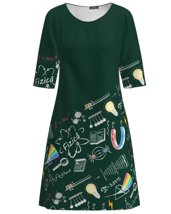 Rochie casual verde imprimata cu model Fizica CMD3156