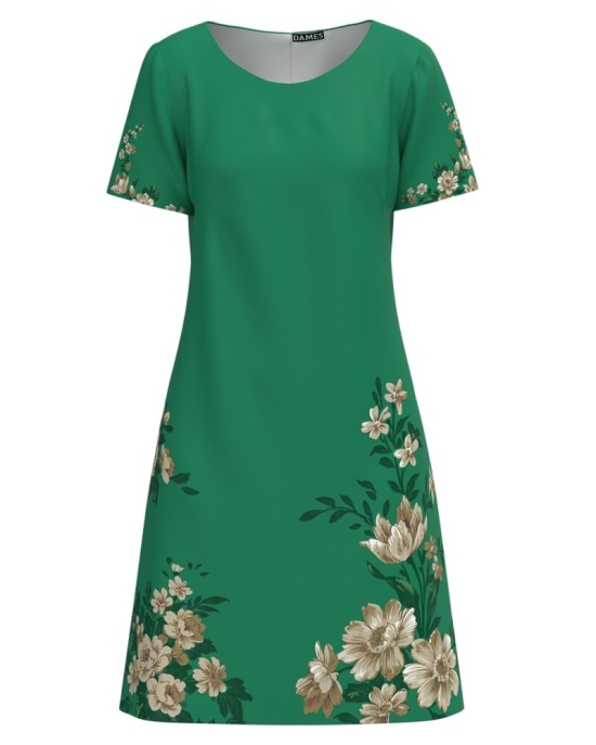 Rochie casual verde imprimata cu model floral CMD4037
