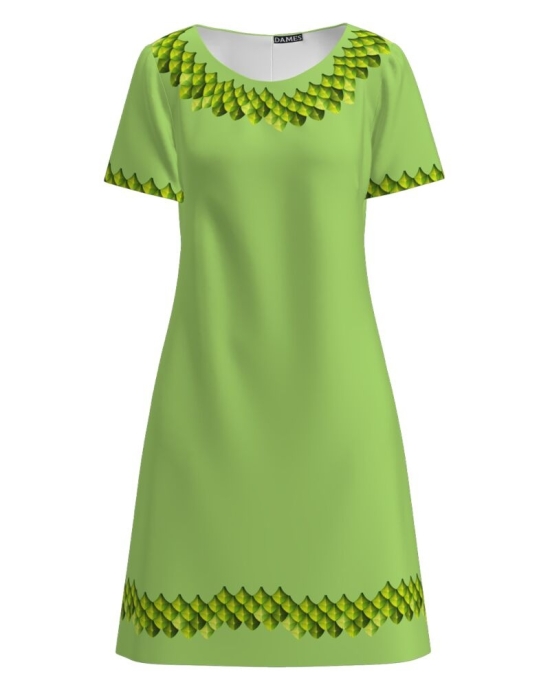 Rochie casual vernil imprimata cu model in contrast CMD2558