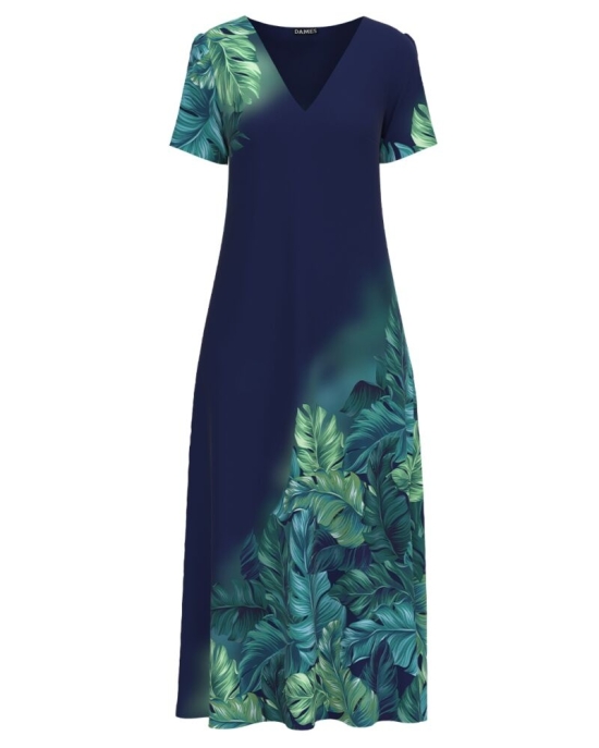 Rochie de vara lunga cu buzunare imprimata cu model Tropical CMD2708