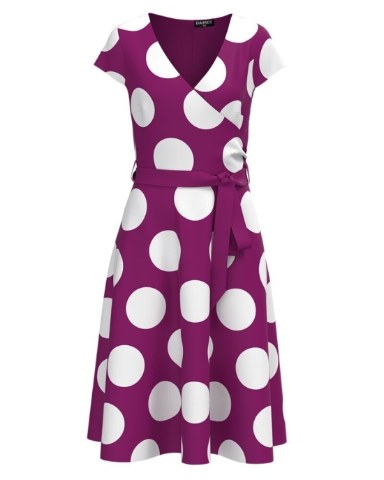 Rochie fucsia de vara cu maneca scurta imprimata cu model Buline CMD2836