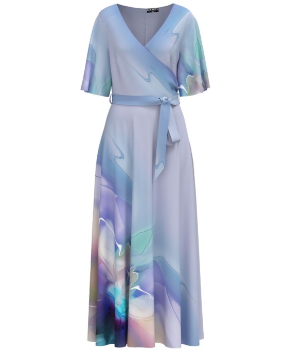 Rochie lunga eleganta de seara imprimata in nuante de bleu CMD4426