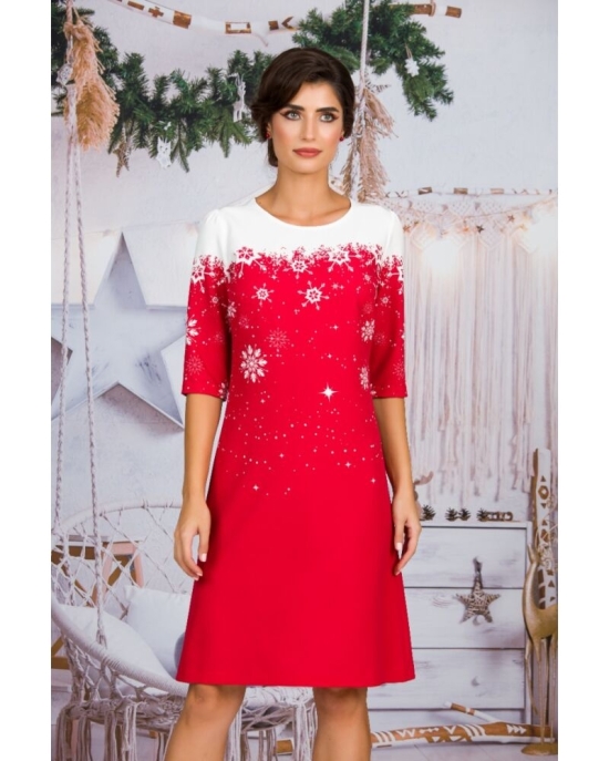 Rochie rosie casual imprimata Fulgi de zapada CMD1495