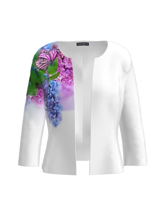 Sacou alb cambrat imprimat flori de liliac CMD1257
