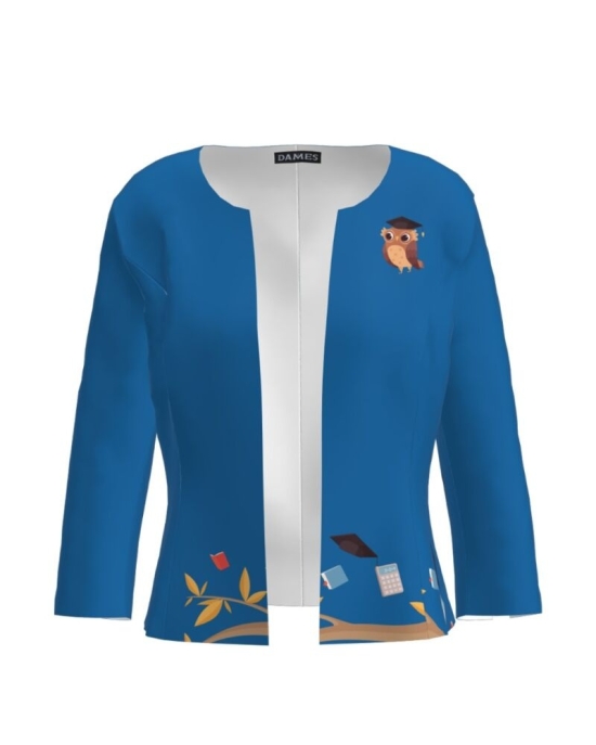 Sacou albastru cambrat imprimat Bufnita CMD1188