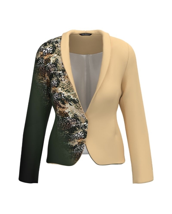 Sacou bej cambrat imprimat cu model in contrast CMD4227