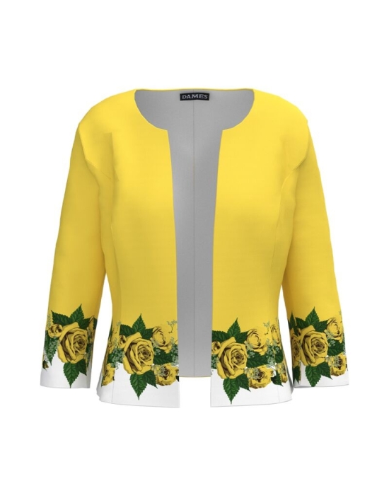 Sacou galben cambrat imprimat cu model Trandafiri CMD3892