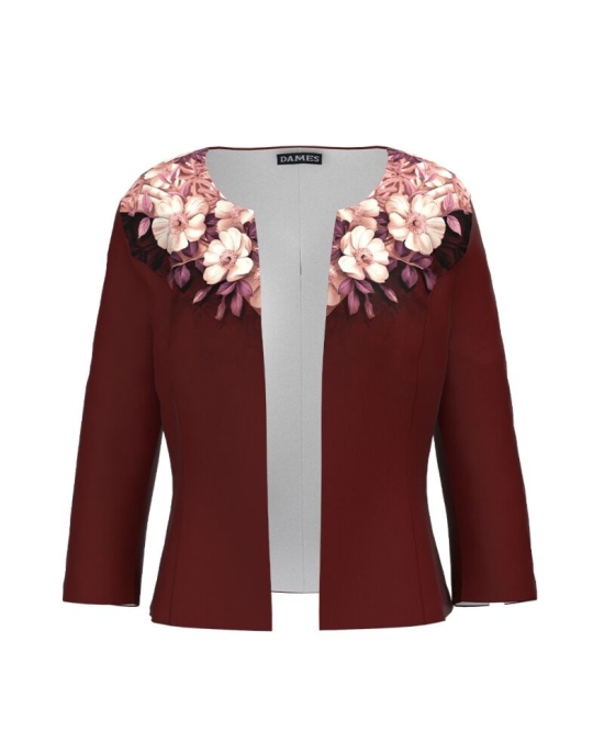 Sacou grena cambrat imprimat cu model floral CMD3700