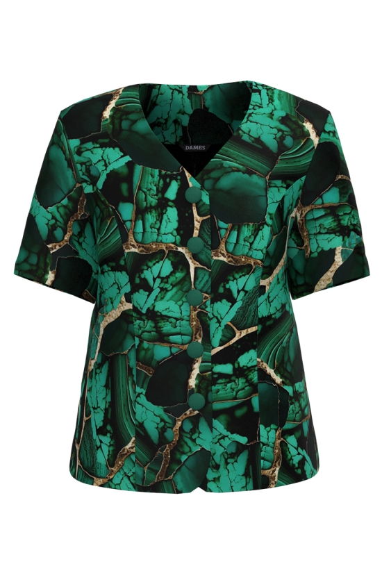 Sacou verde cambrat cu maneca scurta si model abstract