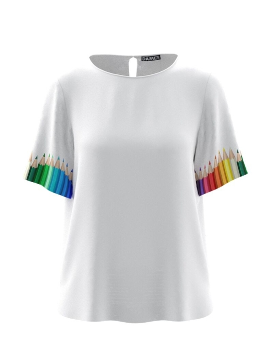 Bluza alba cu maneca scurta imprimata Creioane colorate CMD4563