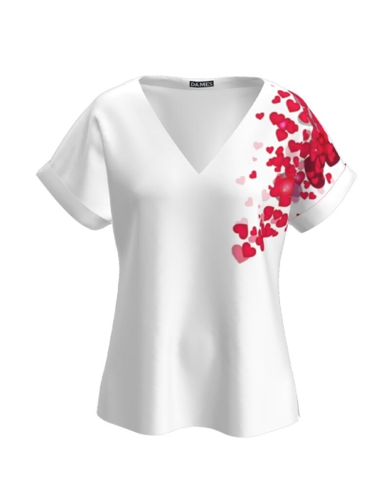 Bluza alba cu maneca scurta imprimata Inimioare CMD1838
