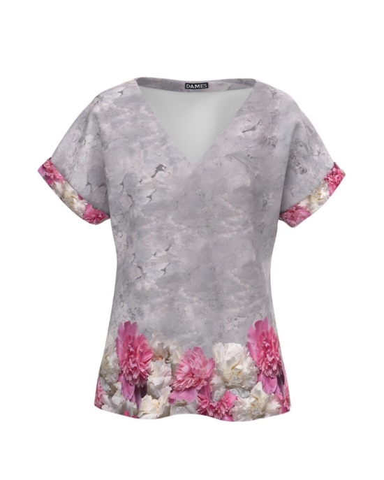 Bluza de vara cu maneca raglan imprimata cu model Bujori CMD4268