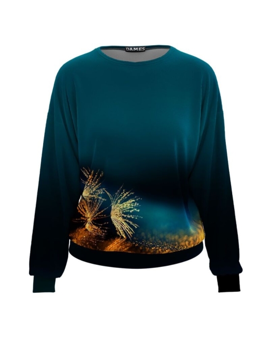 Bluza verde tip hanorac din catifea imprimata Picaturi de roua CMD1559