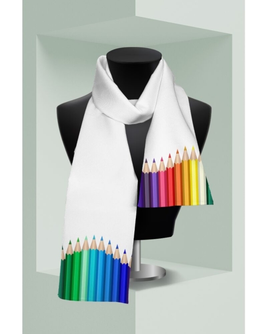 Esarfa alba subtire imprimata Creioane colorate CMD3965