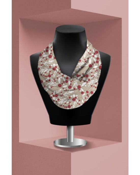 Esarfa circulara bej din catifea imprimata cu model floral CMD1633