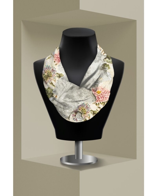 Esarfa circulara din catifea gri imprimata cu model floral CMD3594