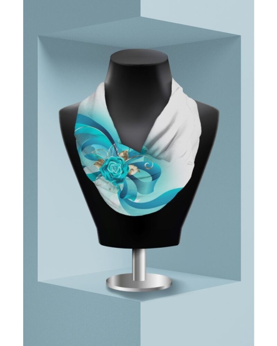 Esarfa circulara din catifea imprimata cu model floral turcoaz CMD3669