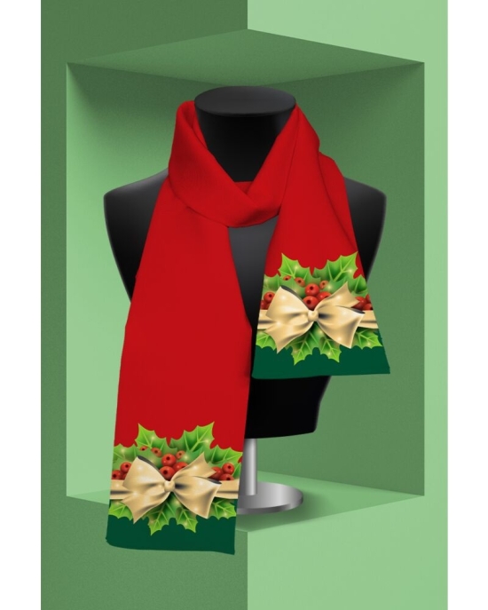 Esarfa rosie subtire imprimata cu model Christmas Flower verde CMD3680