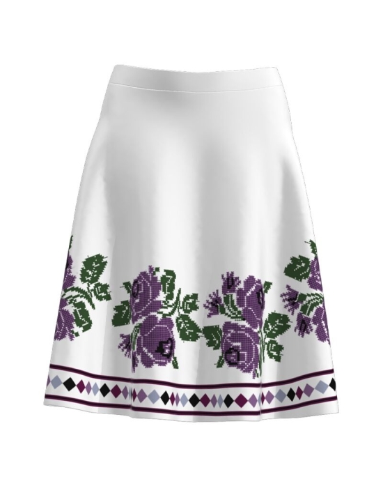 Fusta alba clos imprimata cu model traditional trandafiri CMD2868