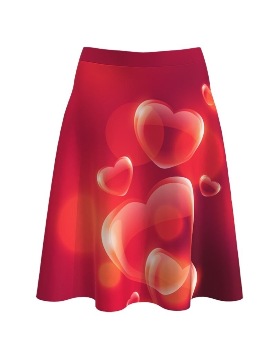 Fustă cloș imprimată digital Red Love A817-I12
