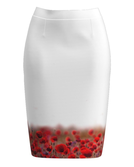 Fusta conica alba imprimata cu model floral Maci CMD1011