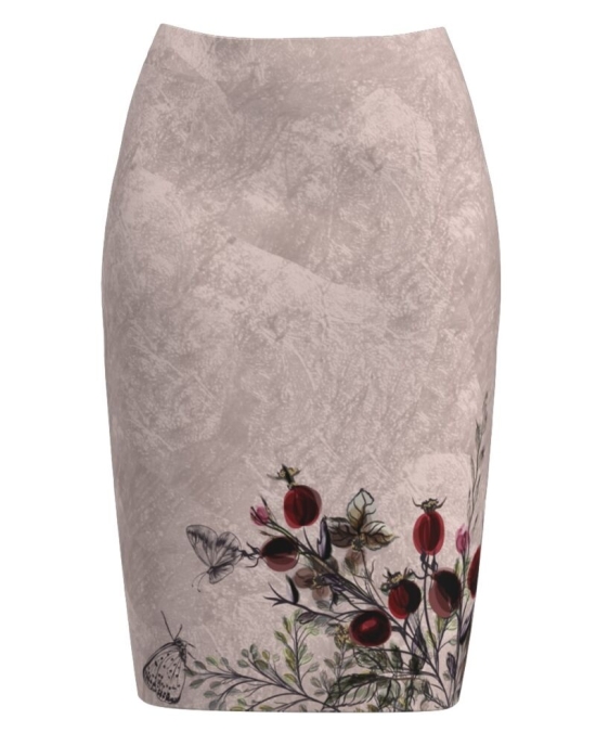 Fusta conica bej imprimata cu model floral CMD1787