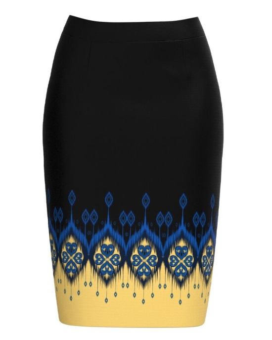 Fusta conica neagra imprimata cu model Etnic CMD3049