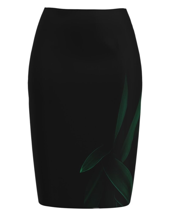Fusta conica neagra imprimata cu model Frunze CMD4078