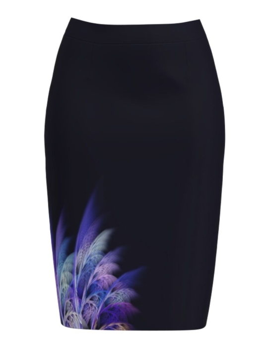 Fusta conica neagra imprimata cu model multicolor CMD3648